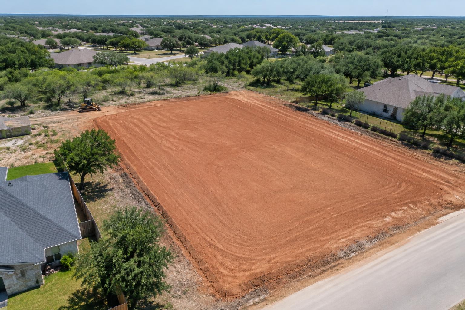 Aerial view of a graded residential building pad